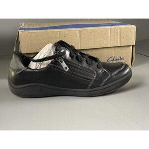 Clarks Bryianne Bayla Shoes Womens Size 9 W Black Leather Zip Casual Sneakers